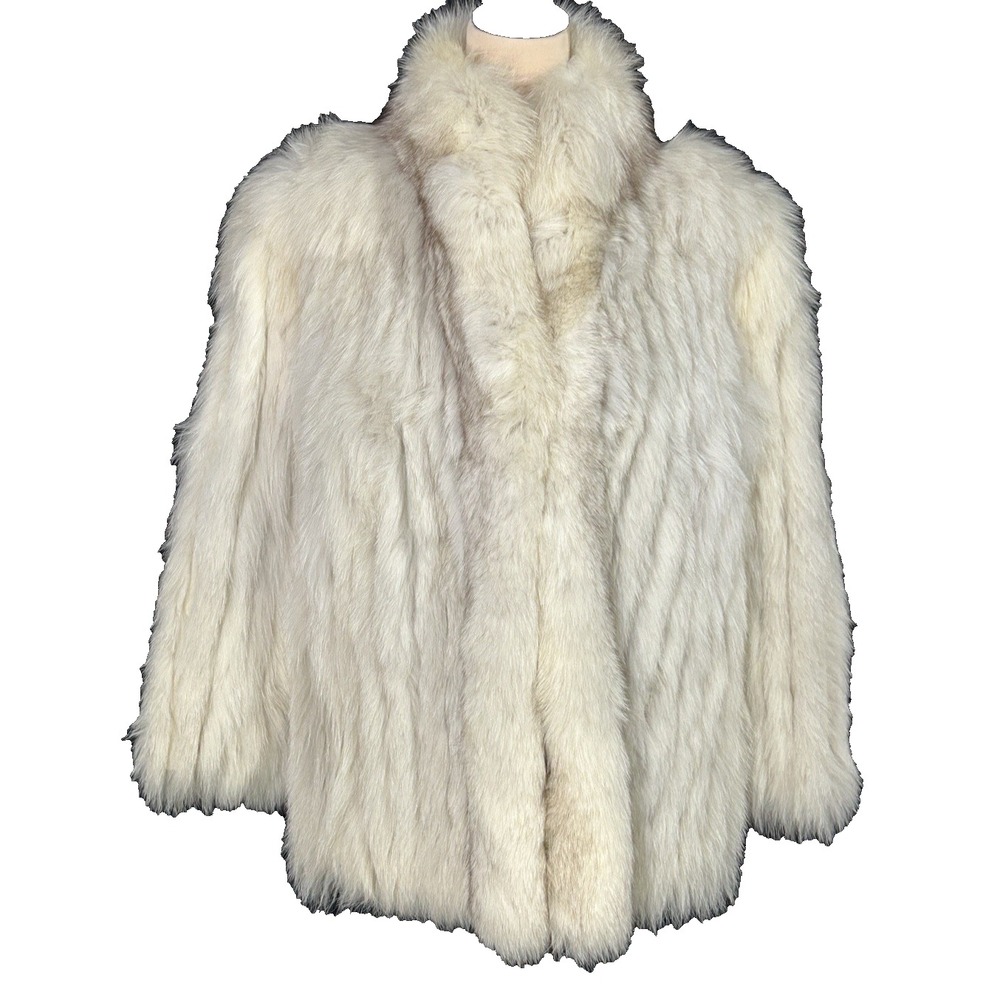 Saga Fox Genuine Blue Fox Fur Jacket Women's Small Silver Gray Luxury Coat S